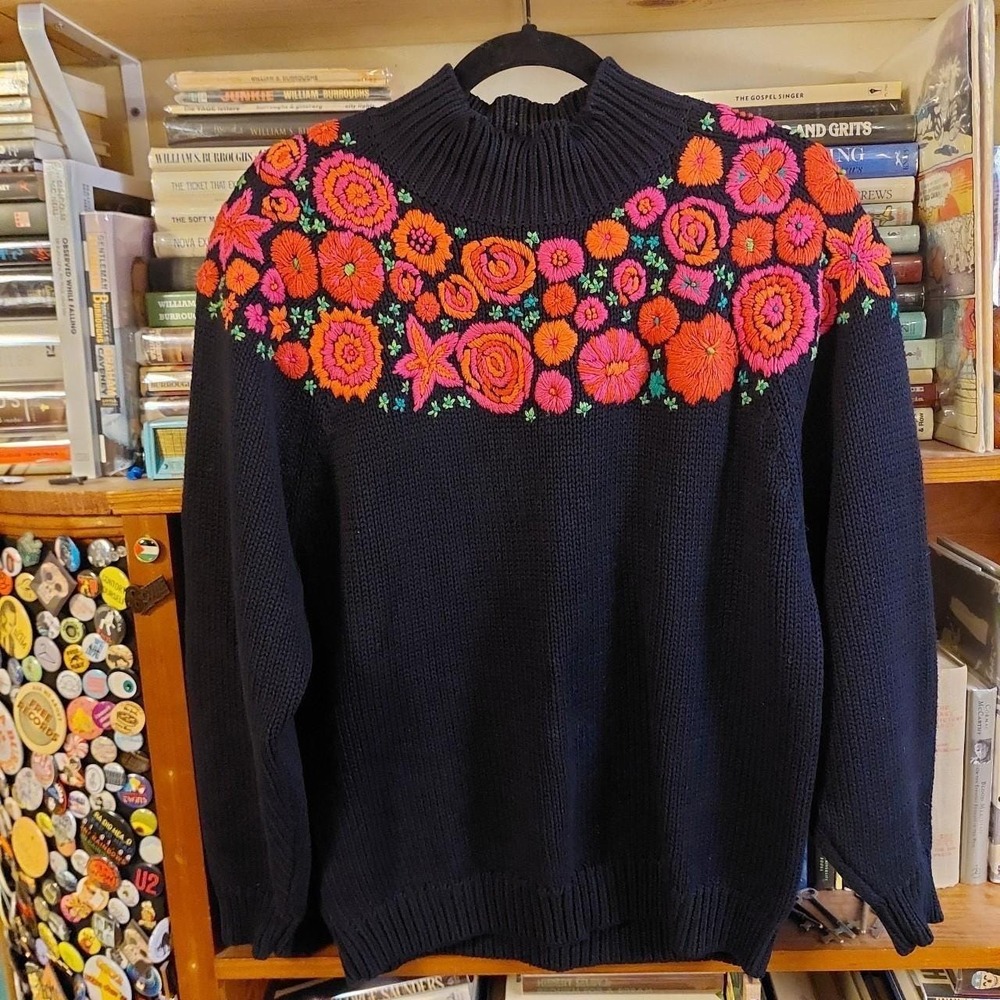 Vintage 100% cotton Ann Taylor black, pink, red, orange, and green thick sweater